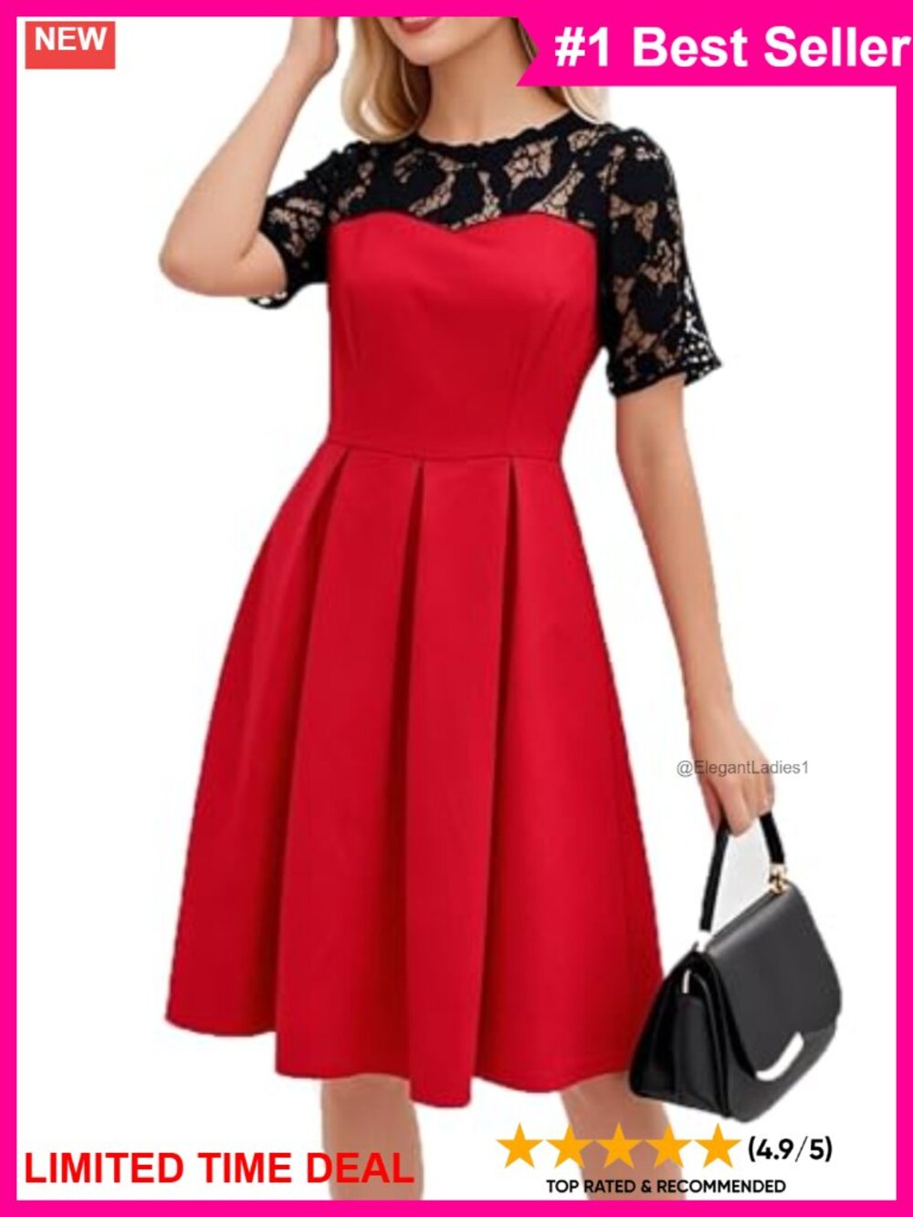 Vintage Half Sleeve O-Neck Swing Dress with Pockets